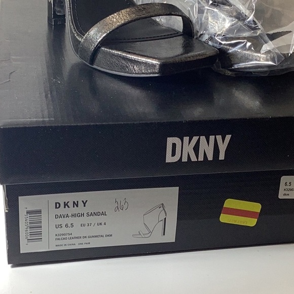 Dkny Black Gray Heels with Textured Straps and Metallic Heel - Picture 7 of 9